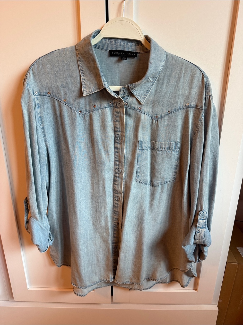 Jane and Delancey Light Blue Denim-Style Button Down Shirt